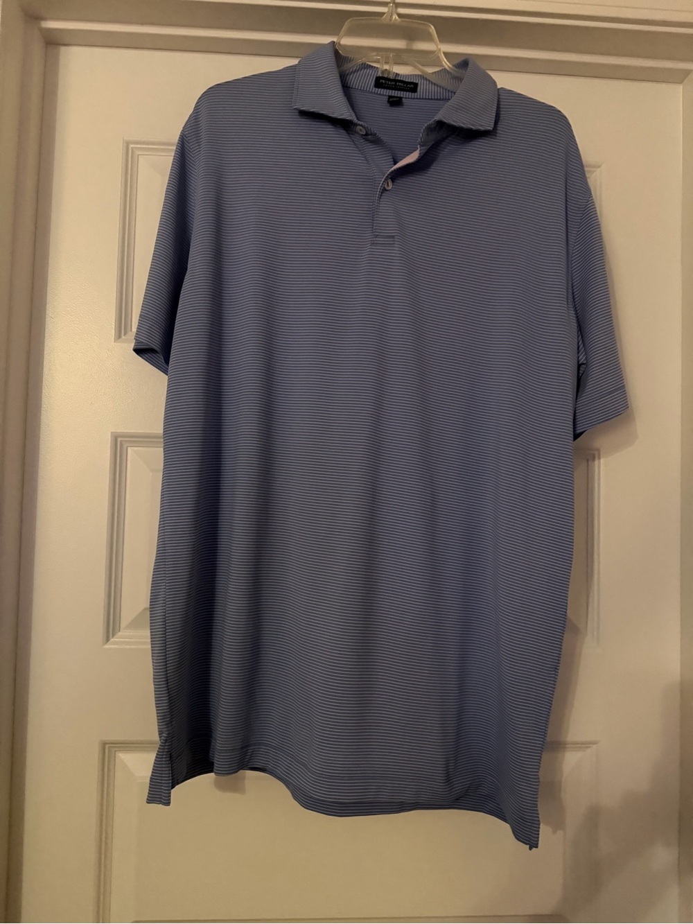 Peter Millar Men's Light Blue and Pink Striped Polo Shirt